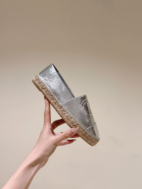 espadrillas in pelle di vitello metallizzata argento