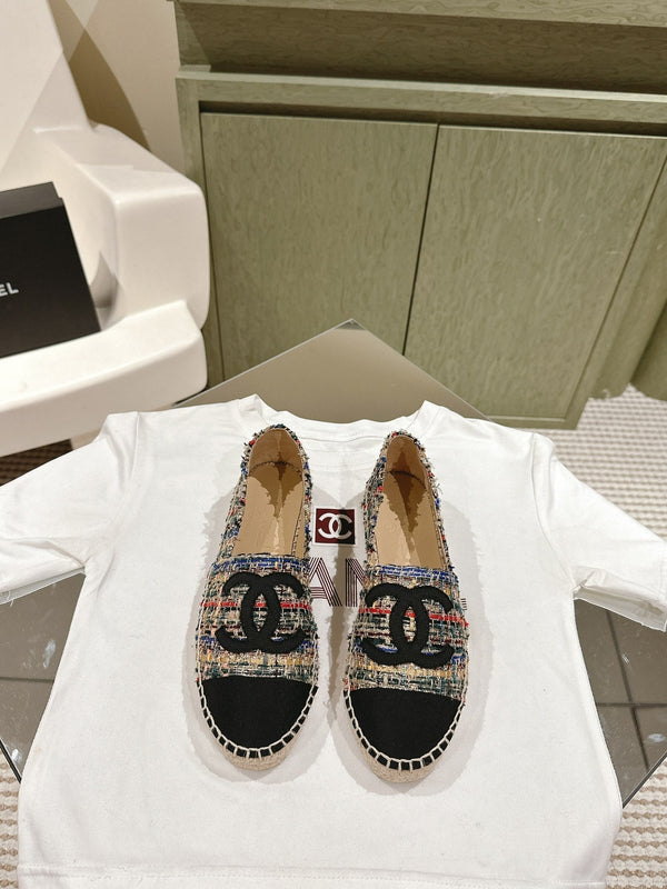 espadrillas in tela nera tweed multicolore