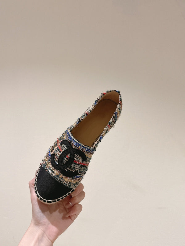 espadrillas in tela nera tweed multicolore