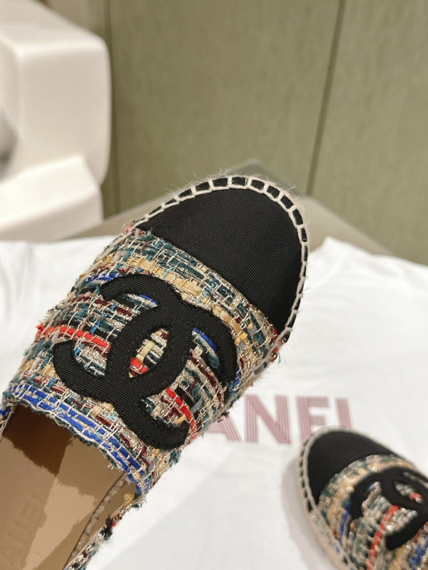 espadrillas in tela nera tweed multicolore