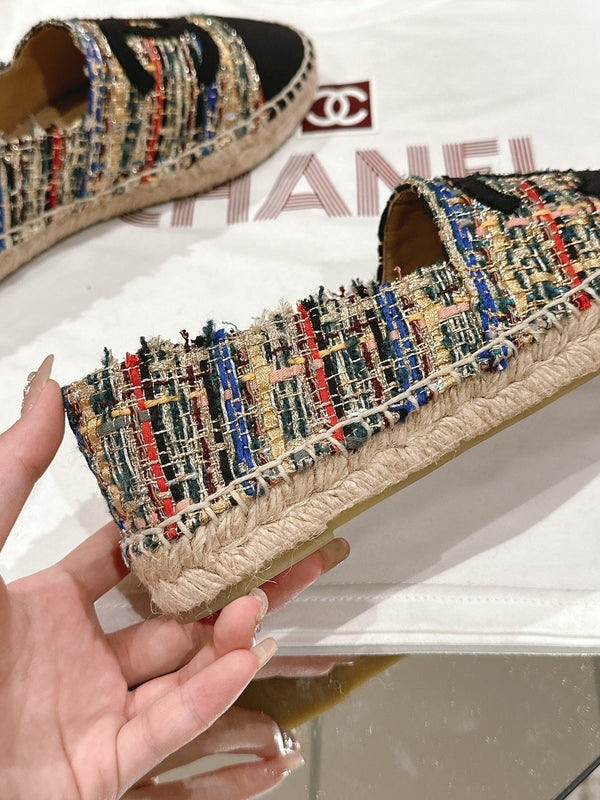 espadrillas in tela nera tweed multicolore