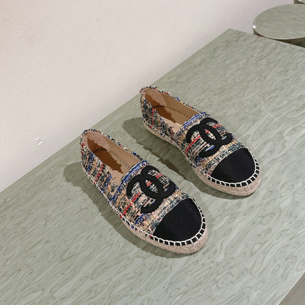 espadrillas in tela nera tweed multicolore