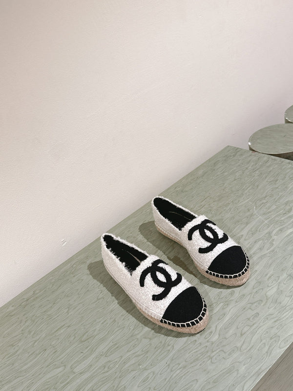 espadrilles white tweed black canvas