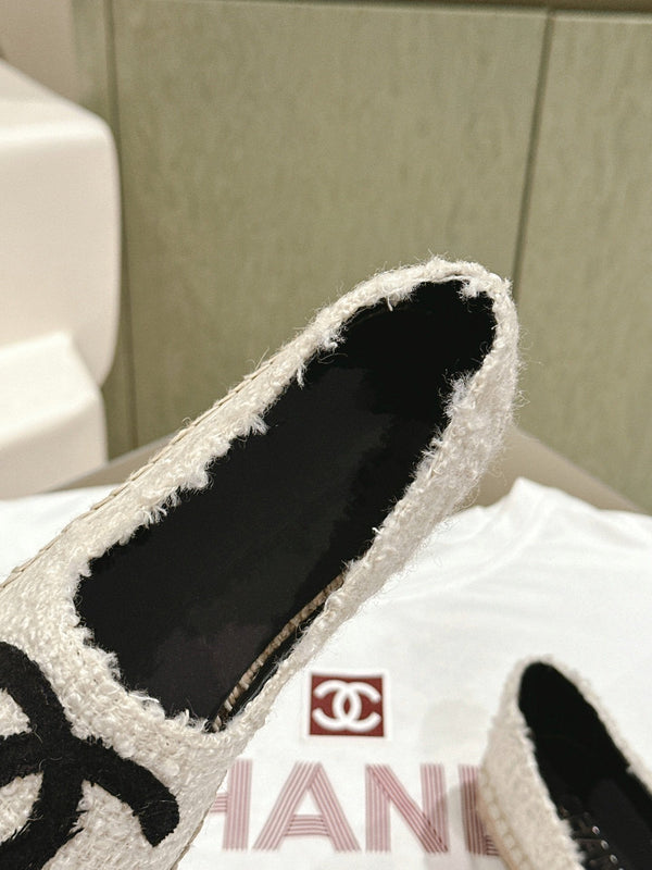 espadrilles white tweed black canvas