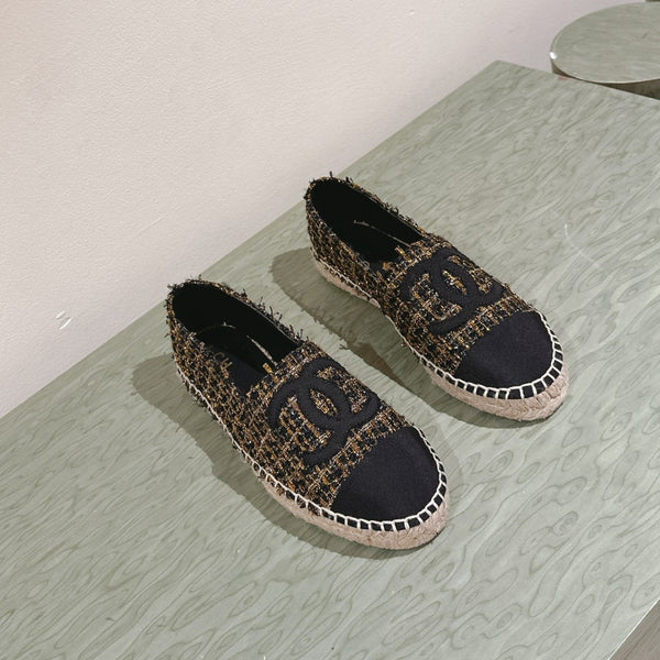 espadrilees black gold tweed canvas