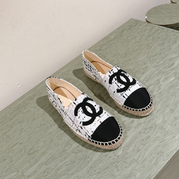 espadrilles white black tweed canvas
