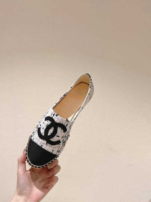 espadrilles white black tweed canvas