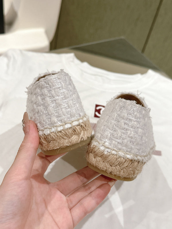 espadrillas in tweed grigio beige in pelle di vitello