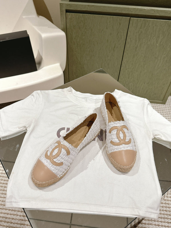 espadrillas in tweed grigio beige in pelle di vitello