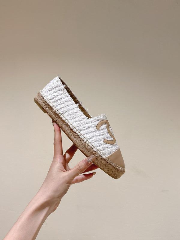 espadrillas in tweed grigio beige in pelle di vitello