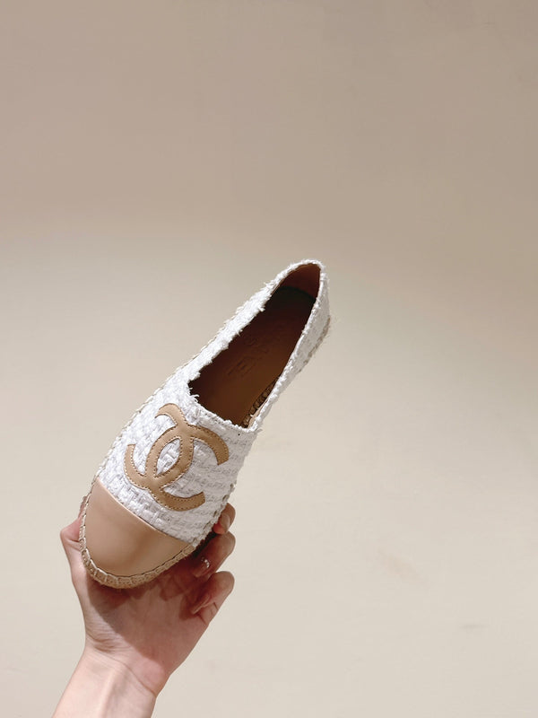 espadrillas in tweed grigio beige in pelle di vitello