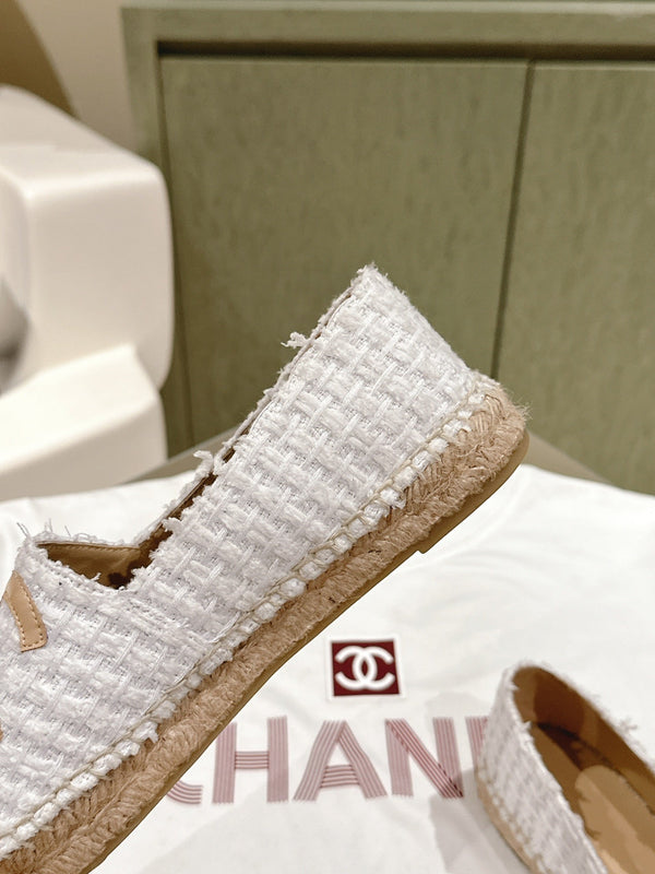 espadrillas in tweed grigio beige in pelle di vitello