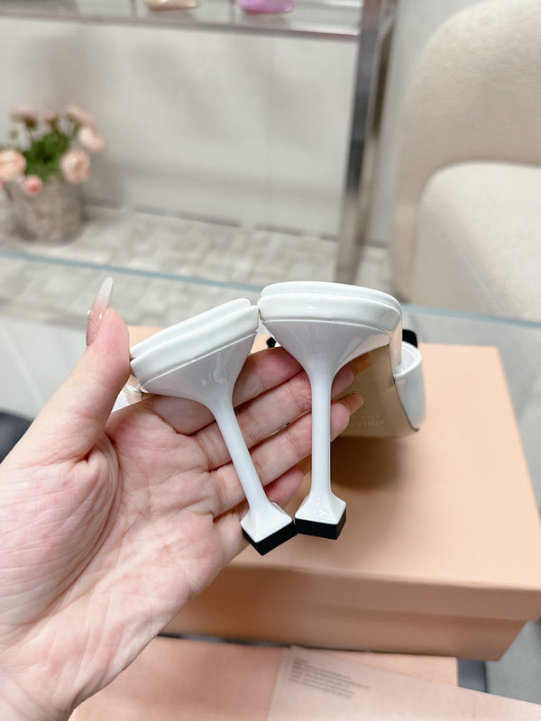 Miu Mordoré Black Bows Mules 70mm White Cowhide 445516