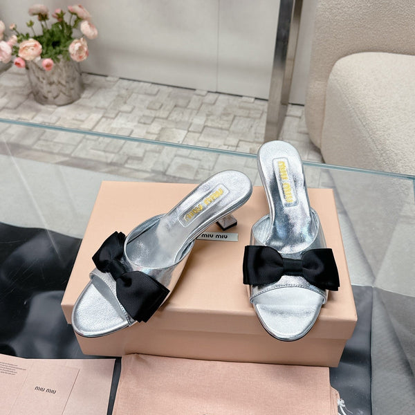 Miu Mordoré Black Bows Mules 50mm Sliver Cowhide 445519