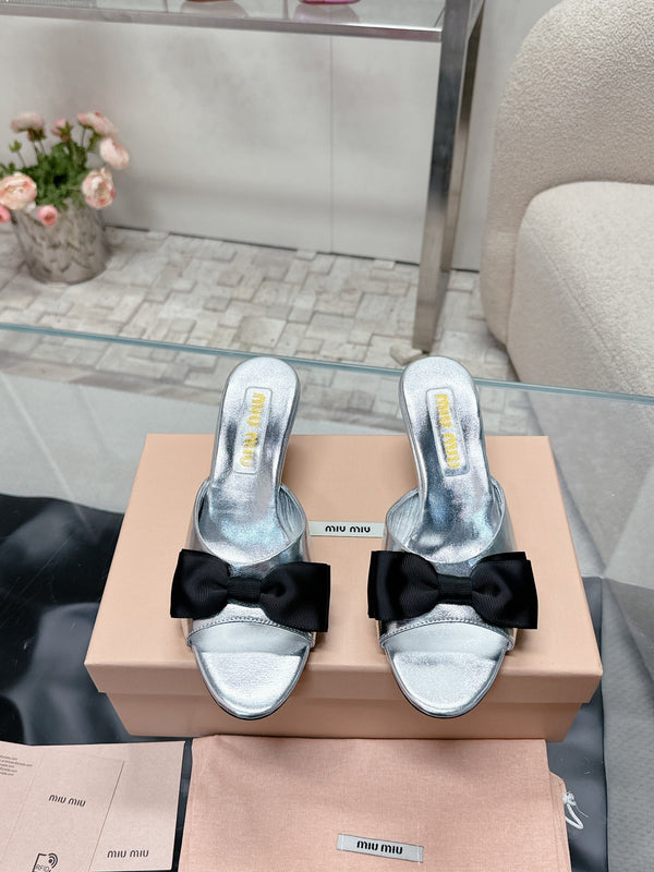 Miu Mordoré Black Bows Mules 50mm Sliver Cowhide 445519