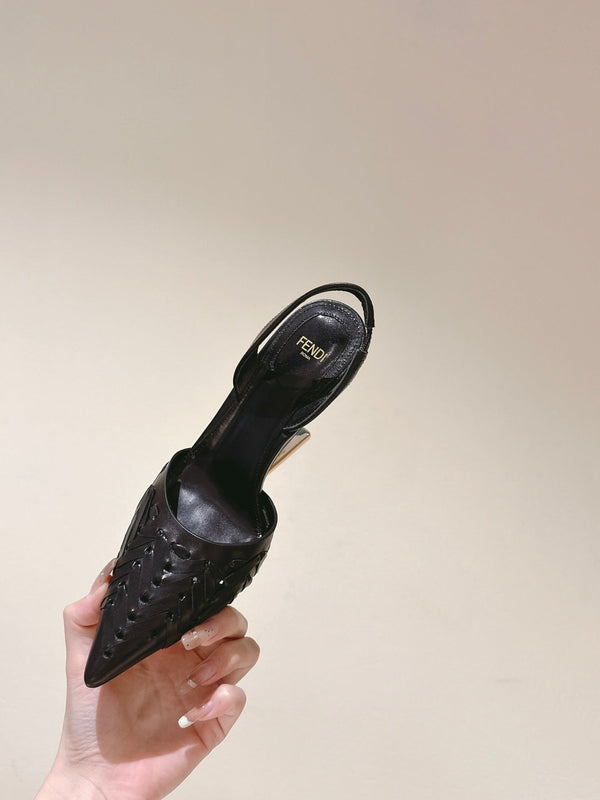 FENDI FIRST HIGH-HEELED SLINGBACK 85 MM IN BLACK LAMBSKIN GOLD HARDWARE