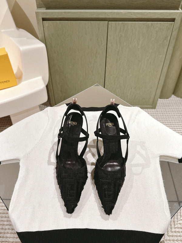 FENDI COLIBRÌ SLINGBACKS CON TACCO ALTO 75MM IN TESSUTO NERO