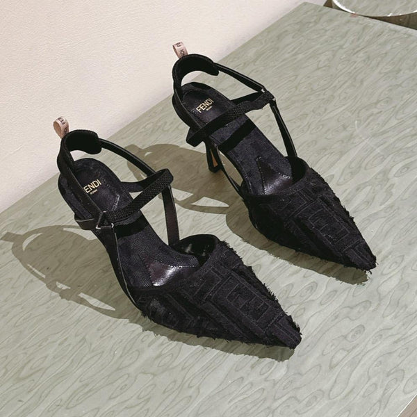 FENDI COLIBRÌ SLINGBACKS CON TACCO ALTO 75MM IN TESSUTO NERO