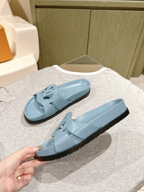 lv sandal isola flat mule regale blue calfskin