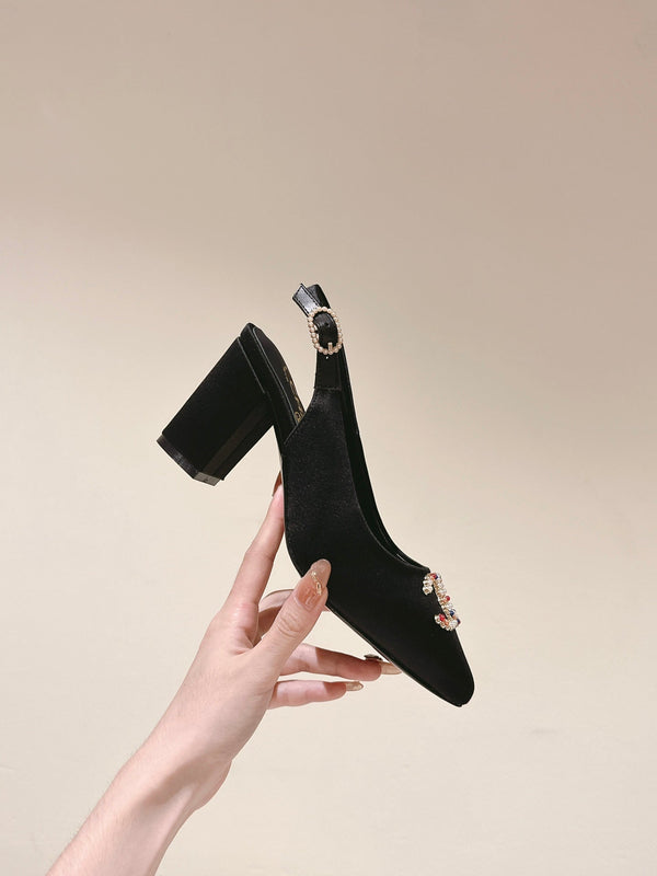 slingbacks 75 black satin multicolor logo