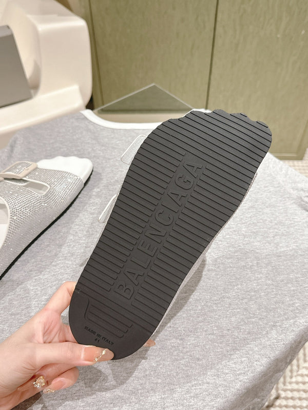 PANTOFOLE BIRKENSTOCK CON STRASS IN PELLE DI VITELLO BIANCA