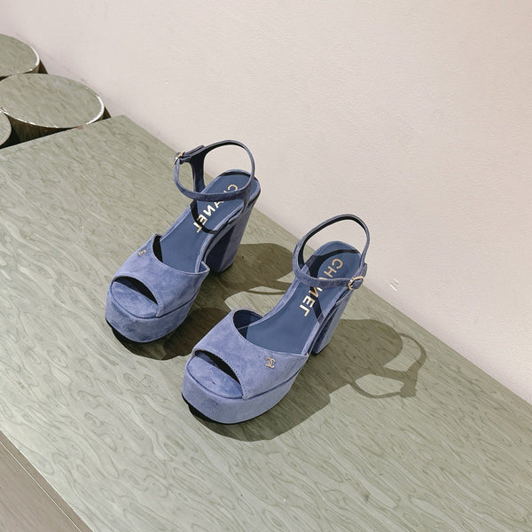 CC HIGH SANDAL SAPHIRE BLUE SUEDE CALFSKIN
