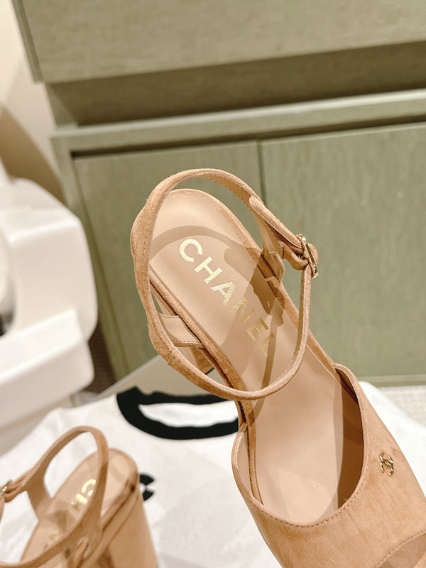 CC HIGH SANDAL PEACH PINK SUEDE CALFSKIN