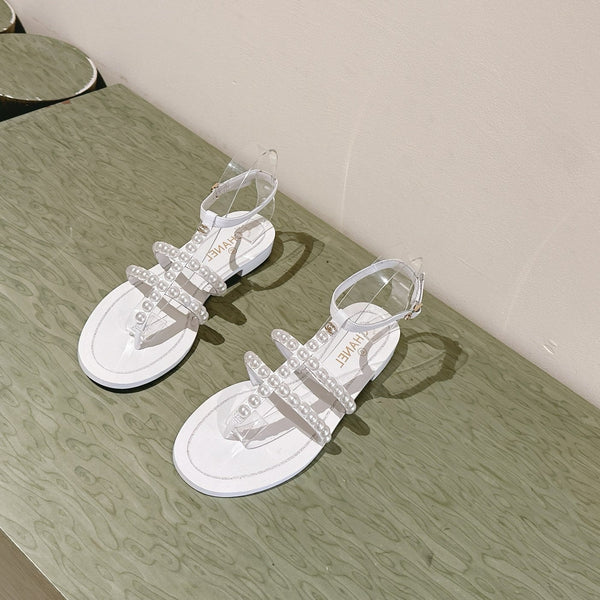 CC SANDALS PEARL ROMAN IN WHITE LAMBSKIN