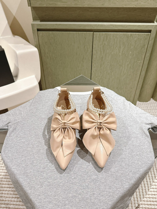 CC 24A Pearl Bow Slingbacks 65mm Beige Sheepskin 447466