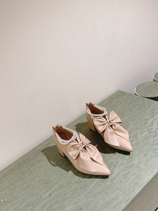 CC 24A Pearl Bow Slingbacks 65mm Beige Sheepskin 447466