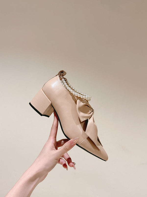CC 24A Pearl Bow Slingbacks 65mm Beige Sheepskin 447466