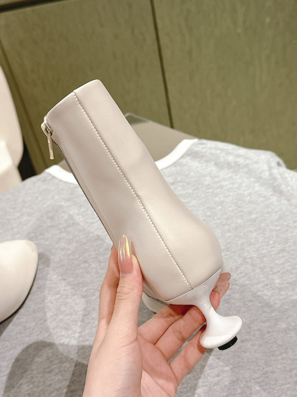 Loewe Round-Toed Boots 55mm White Mixed Sheepskin 448455