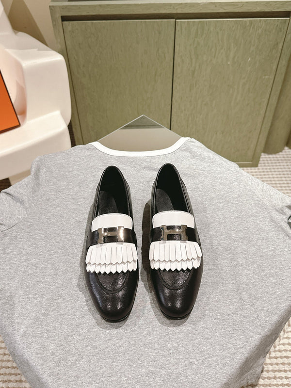 HM Mocassins Royal Loafers Black White Sheepskin 445007