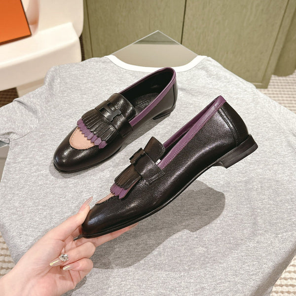 HM Mocassins Royal Loafers Black Purple Sheepskin 445012