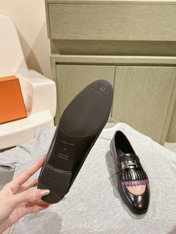 HM Mocassins Royal Loafers Black Purple Sheepskin 445012