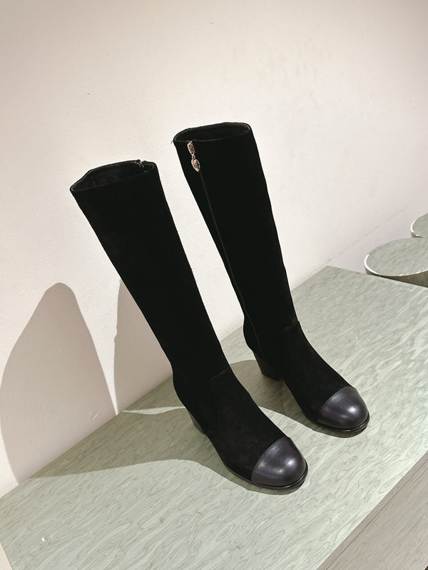 CC 24 FW Knee-High Boots 70mm Black Suede & Cowhide 447187