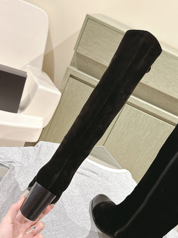 CC 24 FW Knee-High Boots 70mm Black Suede & Cowhide 447187