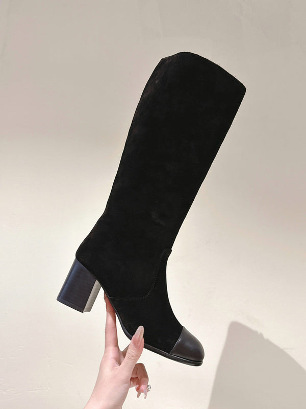 CC 24 FW Knee-High Boots 70mm Black Suede & Cowhide 447187
