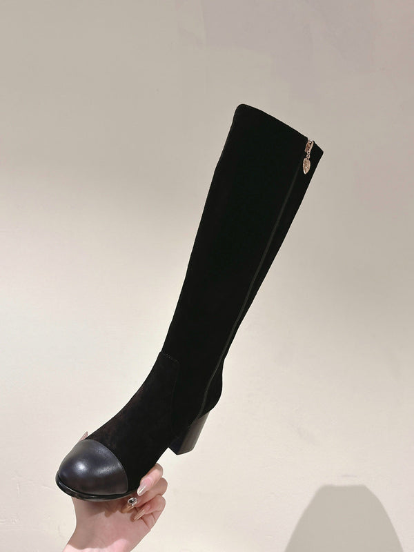 CC 24 FW Knee-High Boots 70mm Black Suede & Cowhide 447187