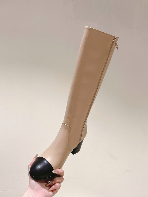 CC 24 FW Knee-High Boots 70mm Beige Black Cowhide 447188