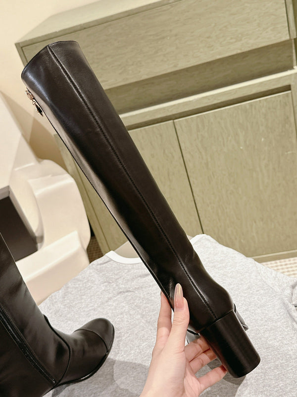 CC 24 FW Knee-High Boots 70mm Black Cowhide 447190