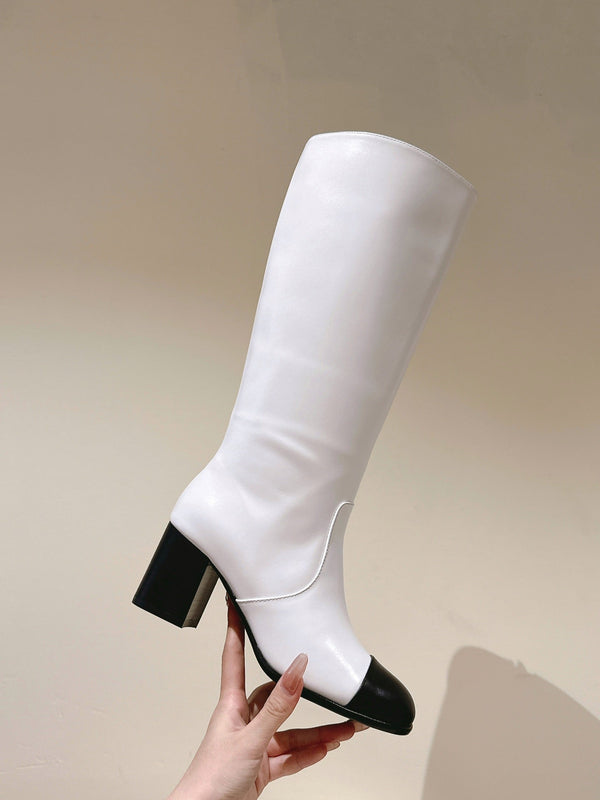 CC 24 FW Knee-High Boots 70mm Black White Cowhide 447191