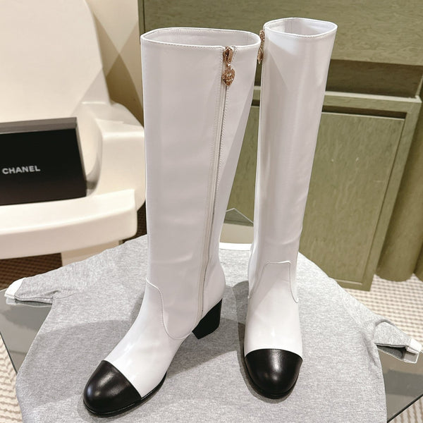 CC 24 FW Knee-High Boots 70mm Black White Cowhide 447191