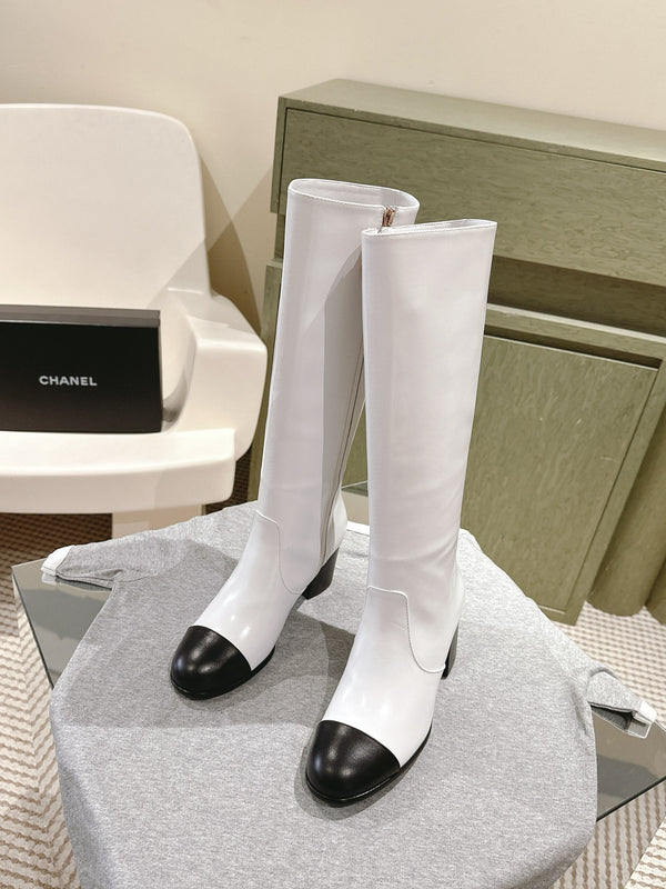 CC 24 FW Knee-High Boots 70mm Black White Cowhide 447191