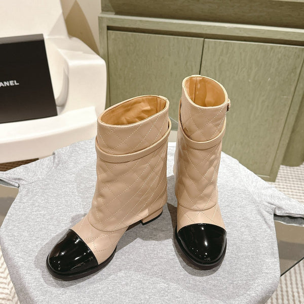 CC 24ss Fold-Over Low Boots 40mm Beige Quilted Sheepskin 447477