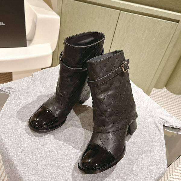 CC 24ss Fold-Over Low Boots 40mm Black Quilted Sheepskin 447478