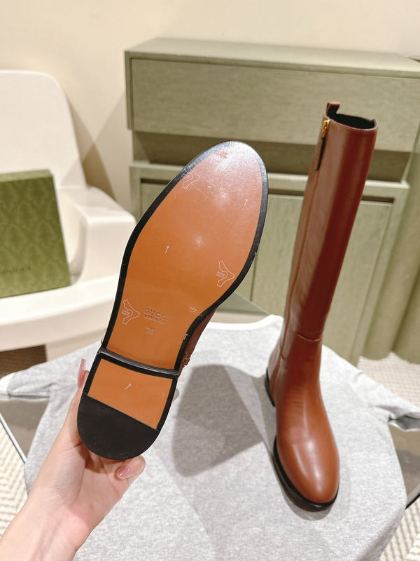 Gucci Button Boots Brown Black Sheepskin 484876