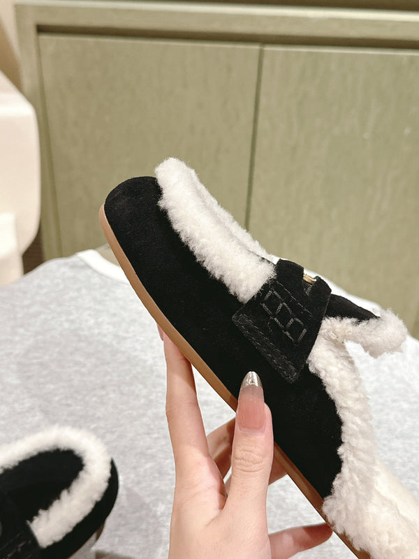 Miu Mule Half Fur  Black Suede