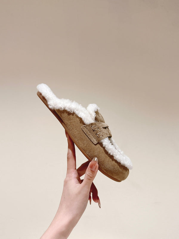 Miu Mule Half Fur Khaki Suede