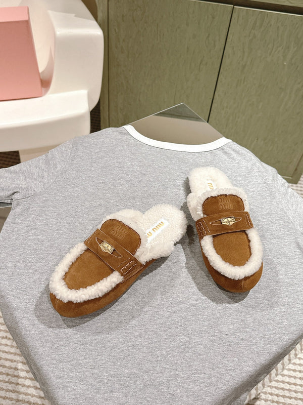 Miu Mule Half Fur Caramel Suede